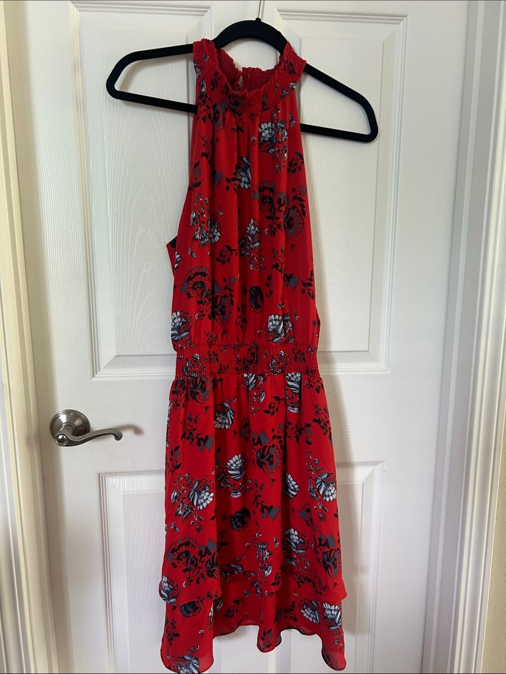 White House Black Market Red Floral Halter Dress